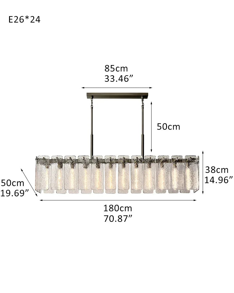 Calamette Clear Glass Linear Chandelier Indoor Lighting Wide 60" 71" for Kitchen Island 24-light-L180*W50*H38CM L70.87*W19.69"*H14.96" Black + Clear Glass American chandelier