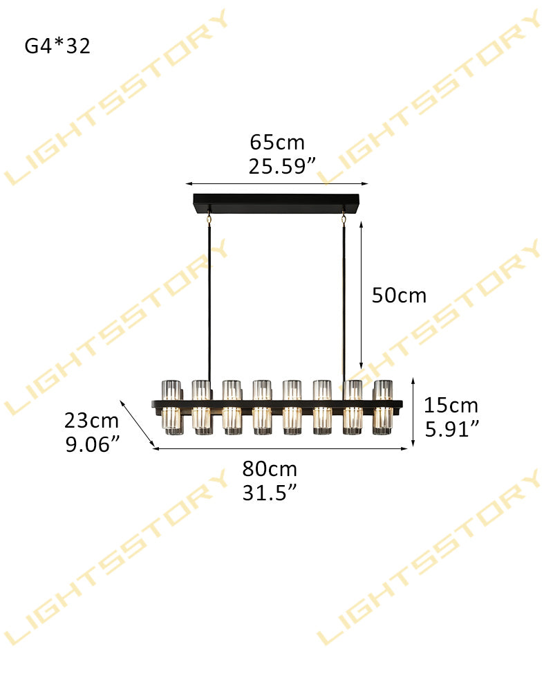 Biarritz Statement Linear Crystal Chandelier - K9 Crystal Pendant Light, Precision-Cut Crystal, Serene Matte, Custom Finishes - Luxury Kitchen Lighting