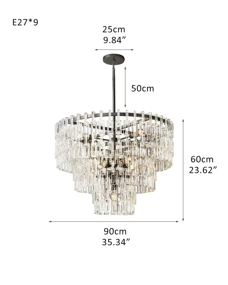 LightsStory Series Prismatic Chandelier | Multi-Layer Prismatic Crystal Hand-set Prismatic Crystals and Interlocking Steel Chains, Dual-Tone Gold or Matte Black for Entryways, Dining Areas, and Bedrooms 3-tier-D90*H60CM D35.43"*H23.62" Black American chandelier