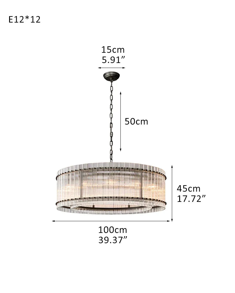 San Marco Strip Glass Shade Round Chandelier Collection in Antiqued Brass/Black Steel 12-light-D100*H45CM D39.4"*H17.7" Black American chandelier