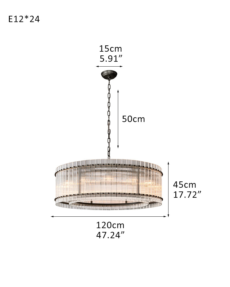 San Marco Strip Glass Shade Round Chandelier Collection in Antiqued Brass/Black Steel