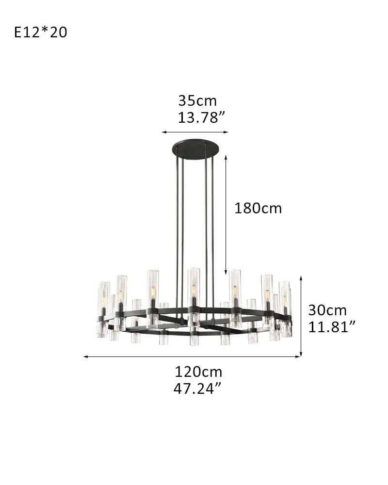 Rustic Farmhouse Black Stainless Wheel Ravelle Round Chandelier in Clear Glass Shade 20-light-D120*H30CM D47.24"*H11.81" Black American chandelier