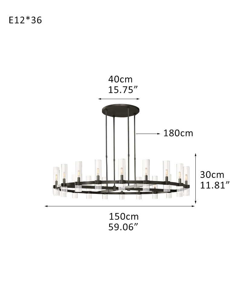 Rustic Farmhouse Black Stainless Wheel Ravelle Round Chandelier in Clear Glass Shade