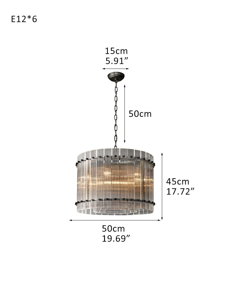 San Marco Strip Glass Shade Round Chandelier Collection in Antiqued Brass/Black Steel