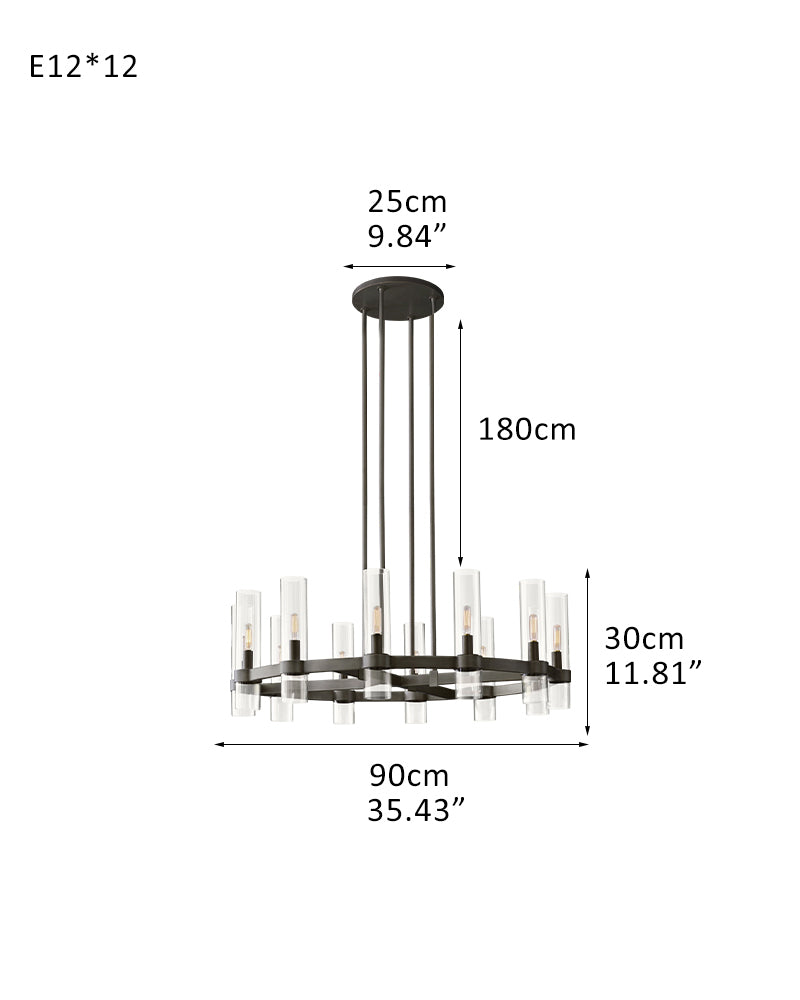 Rustic Farmhouse Black Stainless Wheel Ravelle Round Chandelier in Clear Glass Shade