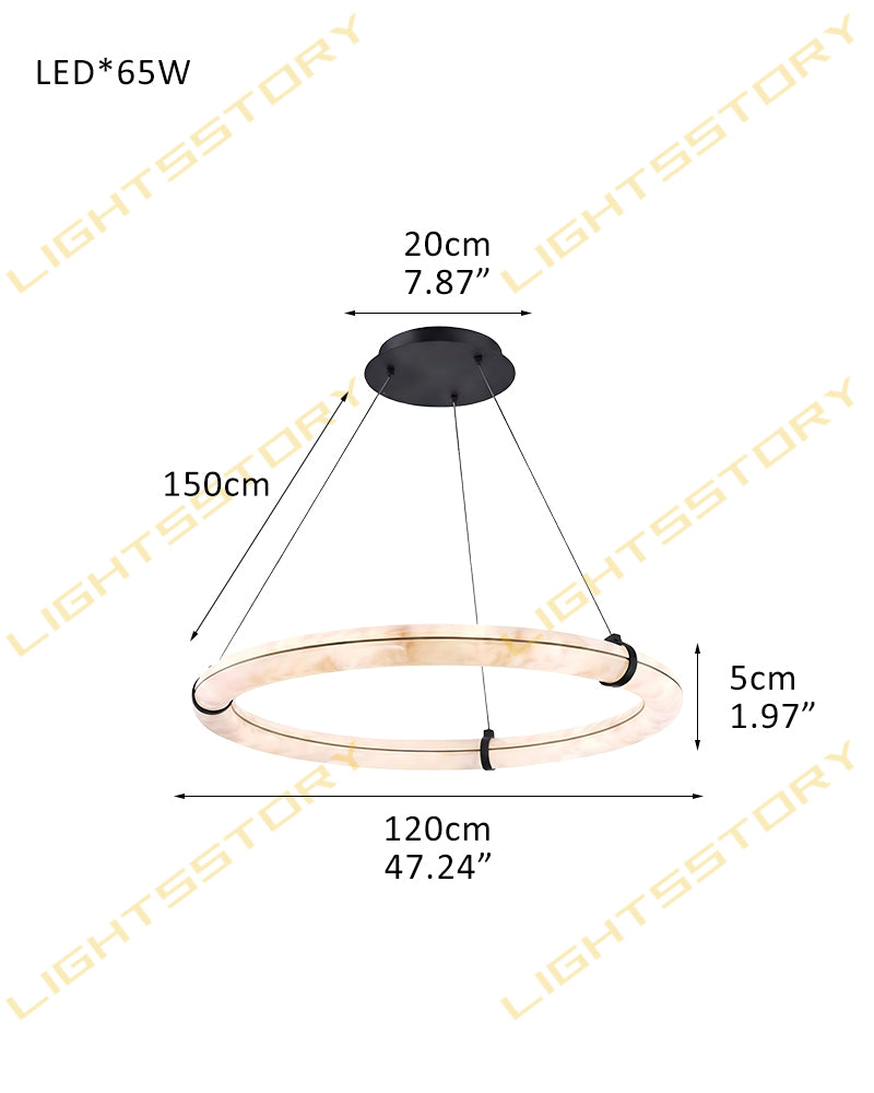 Cora Alabaster Circular Halo Ring Chandelier - Natural Spanish Alabaster, Lux Gold Trim - Dining Rooms & Kitchens
