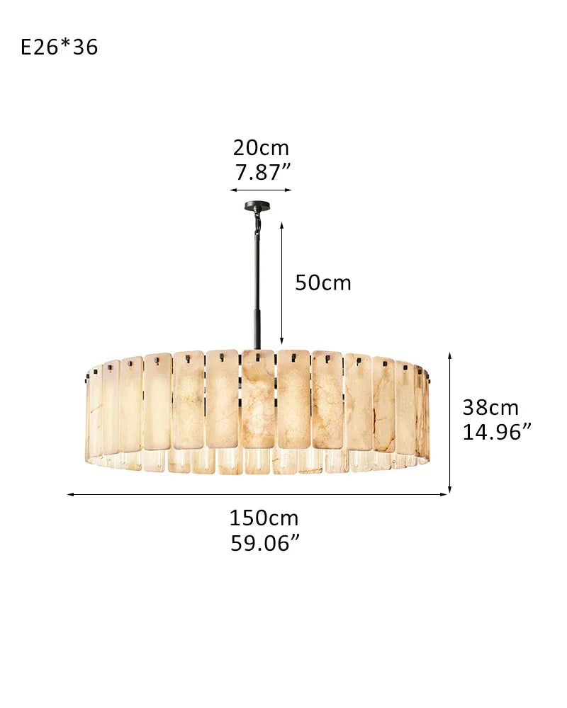 Lacquered Burnished Brass/Black LED Round Calamette Alabaster Lighting Collection 36" 48" 60" 36-light-D150*H38CM D59.06"*H14.96" Black American chandelier