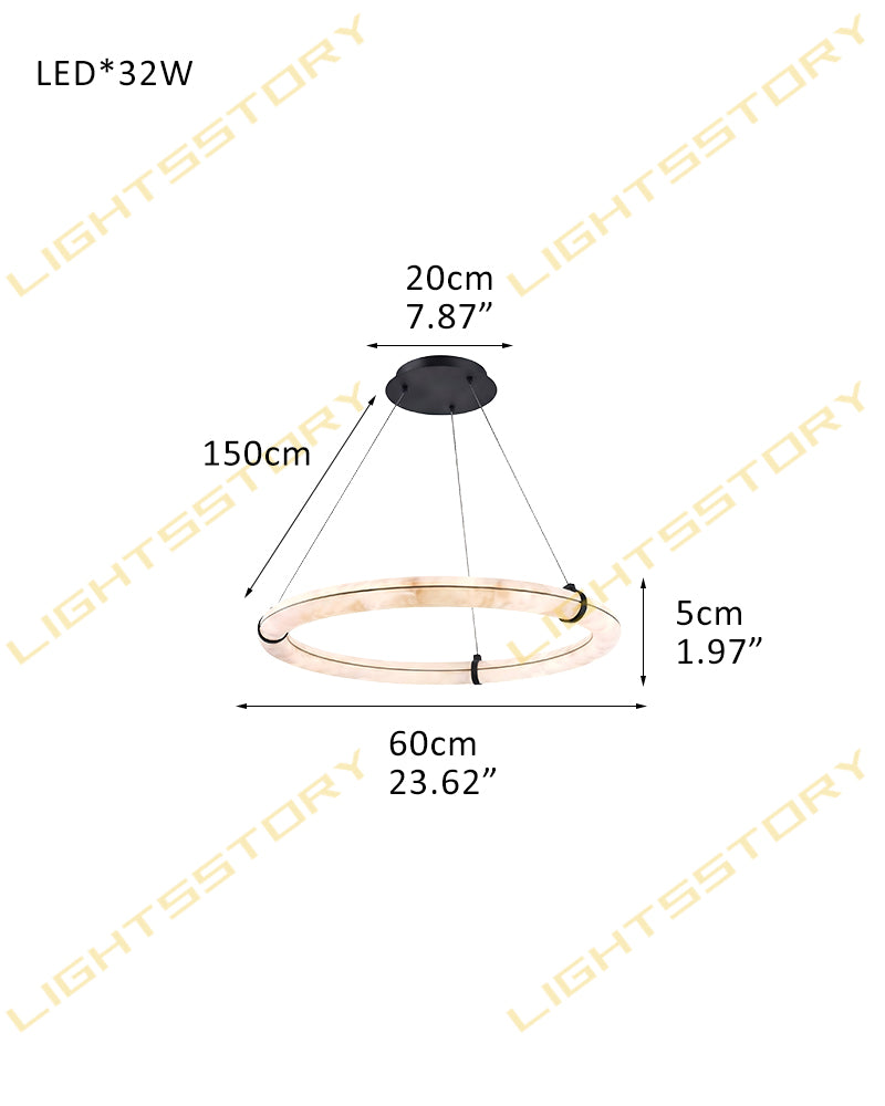 Cora Alabaster Circular Halo Ring Chandelier - Natural Spanish Alabaster, Lux Gold Trim - Dining Rooms & Kitchens
