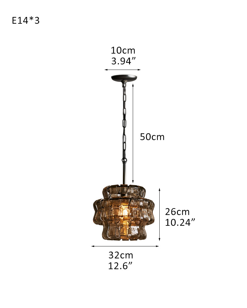 Giverny Ghiaccio Textured Glass Lantern Drum Pendant Light - Vintage Boho Crystal Clear, Smoke Glass - Kitchens, Dining & Living Rooms
