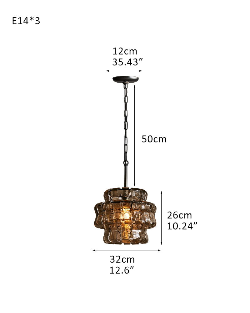 Ghiaccio Glass Round Chandelier Wide 12" in Brass/Bronze Aluminum Chain