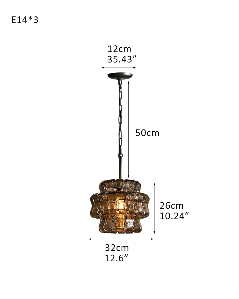 Ghiaccio Glass Round Chandelier Wide 12" in Brass/Black Aluminum Chain 3 Light-D32*H26CM D12.6"*H10" Black + Smoke Glass American chandelier