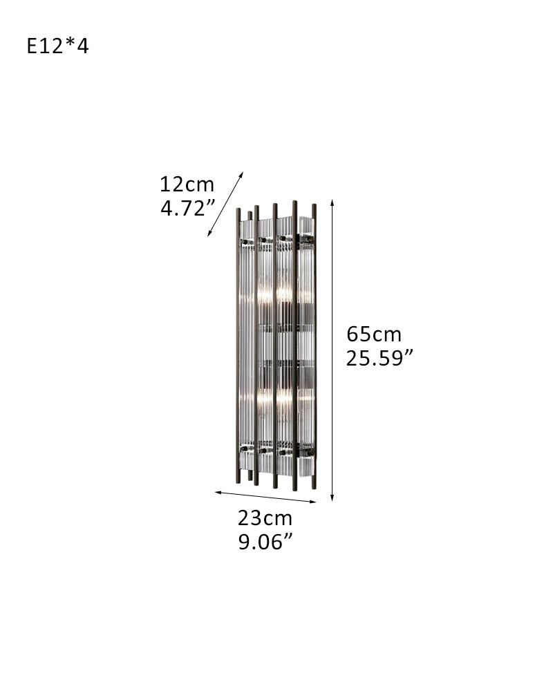 San Marco Rectangular Ribbed Glass Chandelier 40" 60" 72" in Antiqued Brass/Black Steel
