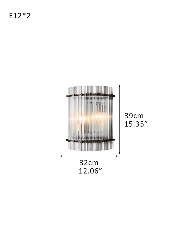San Marco Rectangular Ribbed Glass Chandelier 40" 60" 72" in Antiqued Brass/Black Steel