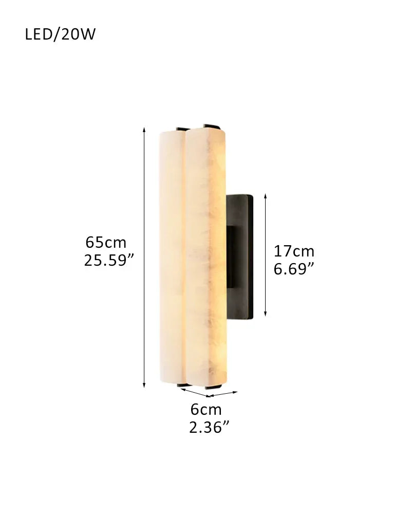Valence Series Architectural Wall Sconce | Vertical Linear Sleek Brass and Raw Veined Alabaster, Burnished Brass and Black for Modern Living Rooms and Hallways Double-D6*H65CM D2.5"*H26"-L Black + White Flush Mounted Wall Sconce Lamp