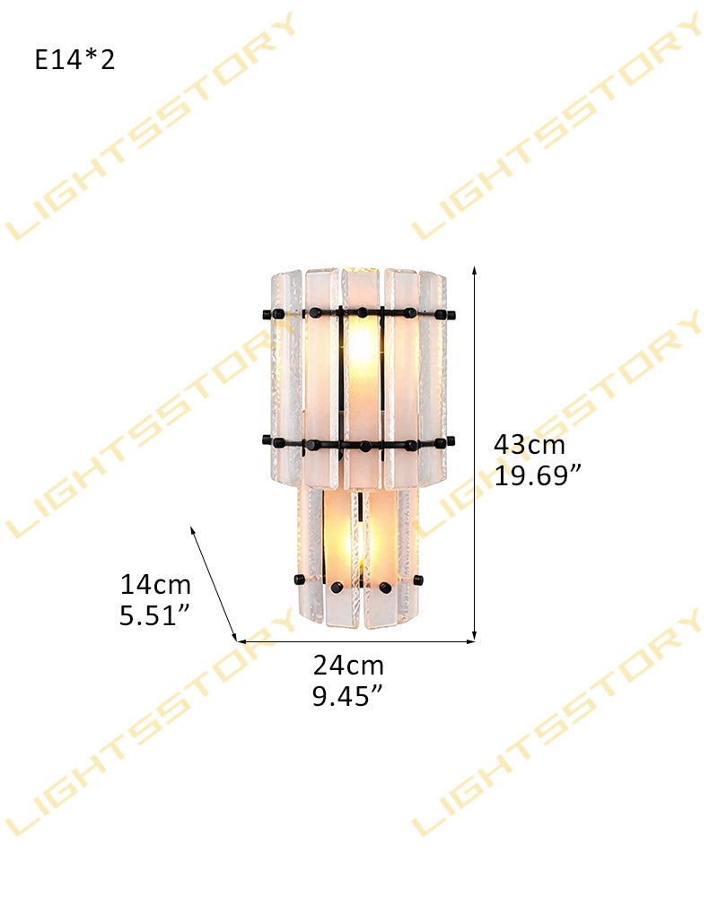 Solstice Ghiaccio Glass Lantern Wall Light Sconce - Flush Mount, Lux Gold Trim - Hallways, Foyers, Dining Rooms & Living Rooms