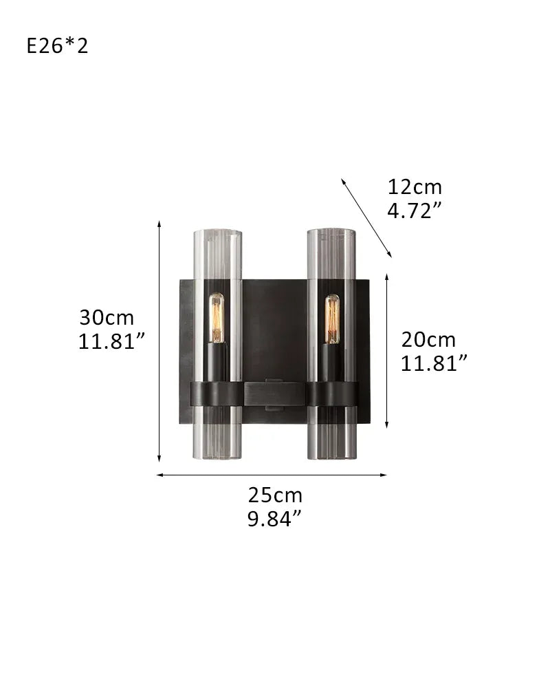 Ravelle Series Geometric Chandelier | Linear Premium hand-blown glass and solid brass construction, Lacquered black brass finish for Dining Rooms and Kitchen Islands 2-light-W25*D12*H30CM W9.84"*D4.72*H11.81"-Sconce Black American chandelier