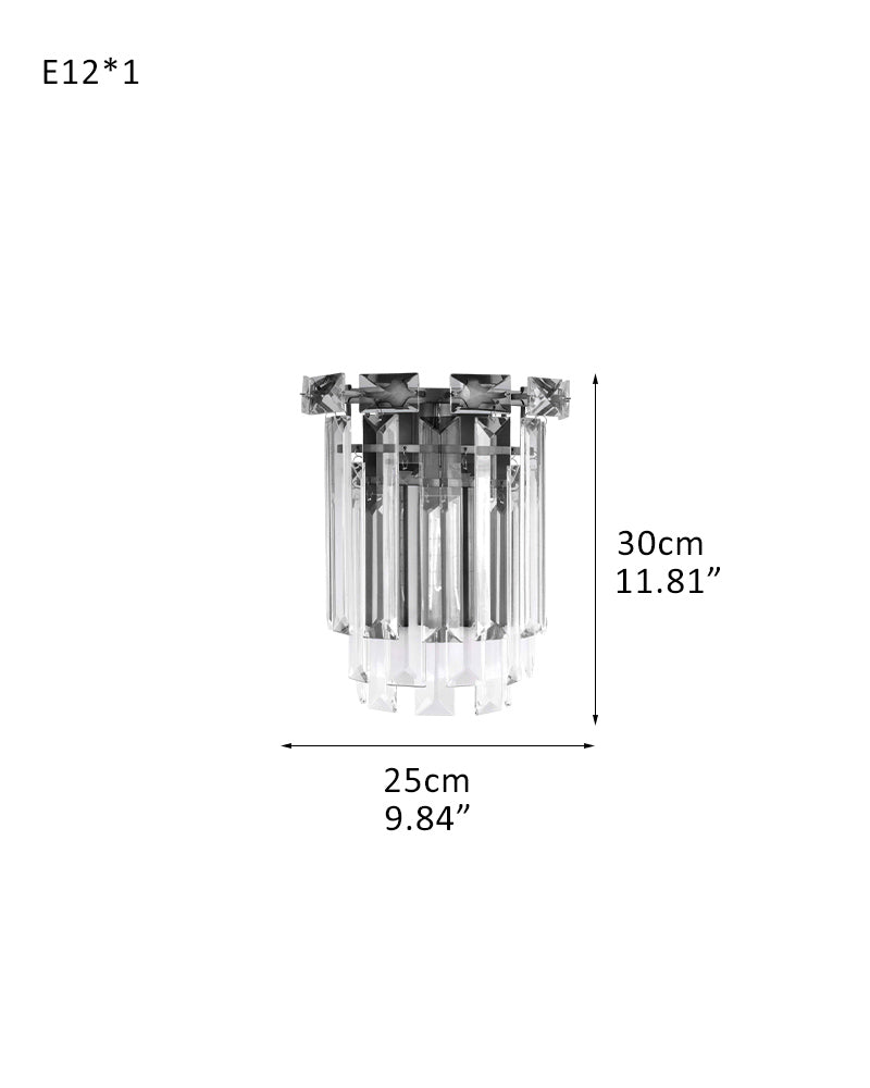 Gstaad Layered Tiered K9 Crystal Wall Light - K9 Crystal, Custom Gold or Serene Black Trim - Bathrooms, Bedrooms