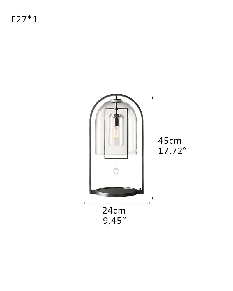Brass Iron Frame Blown Glass Dome Shade Fulcrum Round Table Lamp 18" D24*H45CM D9.45"*H17.72" Black Vintage Simple Table Lamp