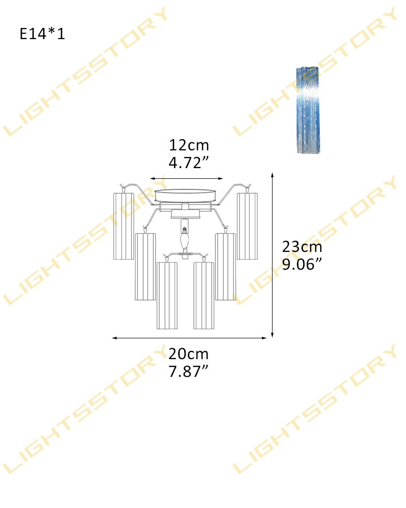 6/8 lights Compact Murano Small Ceiling Light Glass Replacement | Flower Glass Shade 1 light -D20*H23CM D7.87"*H9.06"(6 tubes) Gold + Blue Glass Modern Ceiling lamp