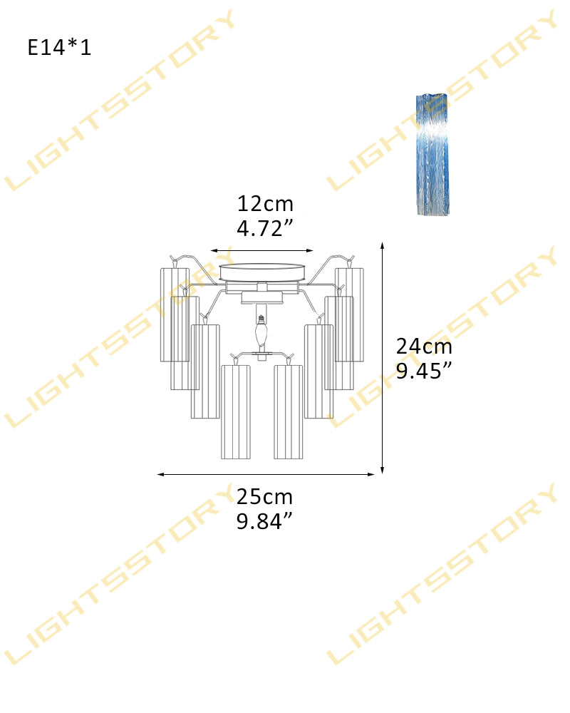 6/8 lights Compact Murano Small Ceiling Light Glass Replacement | Flower Glass Shade 1 light -D25*H24CM D9.84"*H9.45"(8 tubes) Gold + Blue Glass Modern Ceiling lamp