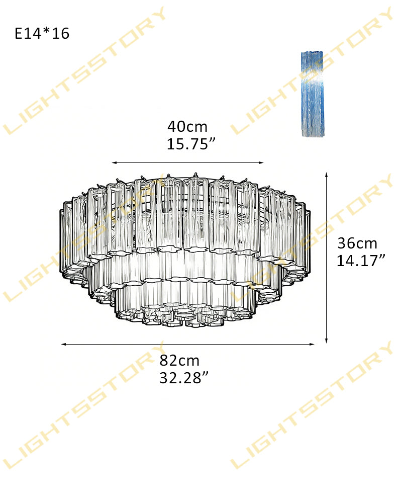 Exquisite Murano Colorful Glass Ceiling Lamps Wide 32in Aged Brass/Black Framework for Foyer Entrance 16 light-D82*H36CM D32.28"*H14.17"(79 tubes) Gold + Blue Glass Flush Mounted Ceiling Lamp