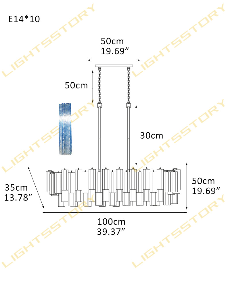 10/14/20/25 light Linear Large Murano Colorful Glass Chandelier in Brass/Chrome Hardwared 10 light-L100*W35*H50CM L39.37"*W13.78"*H19.69" Luxury Modern Chandelier