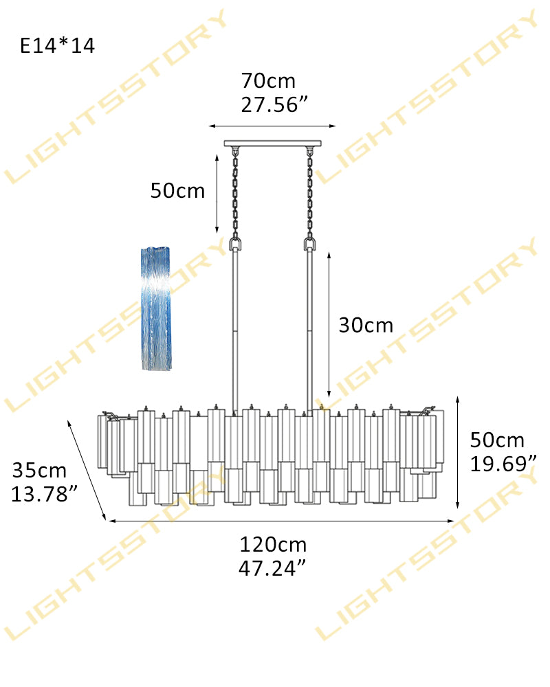 10/14/20/25 light Linear Large Murano Colorful Glass Chandelier in Brass/Chrome Hardwared 14 light-L120*W35*H50CM L47.24"*W13.78"*H19.69" Luxury Modern Chandelier
