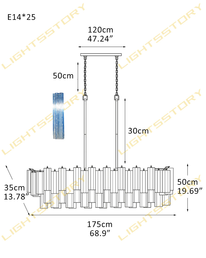 10/14/20/25 light Linear Large Murano Colorful Glass Chandelier in Brass/Chrome Hardwared Luxury Modern Chandelier