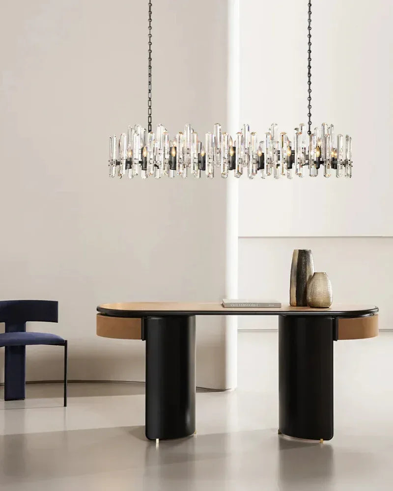 2-tier crystal glass chandelier with chrome metal frame, E14 8/10 Lights American chandelier