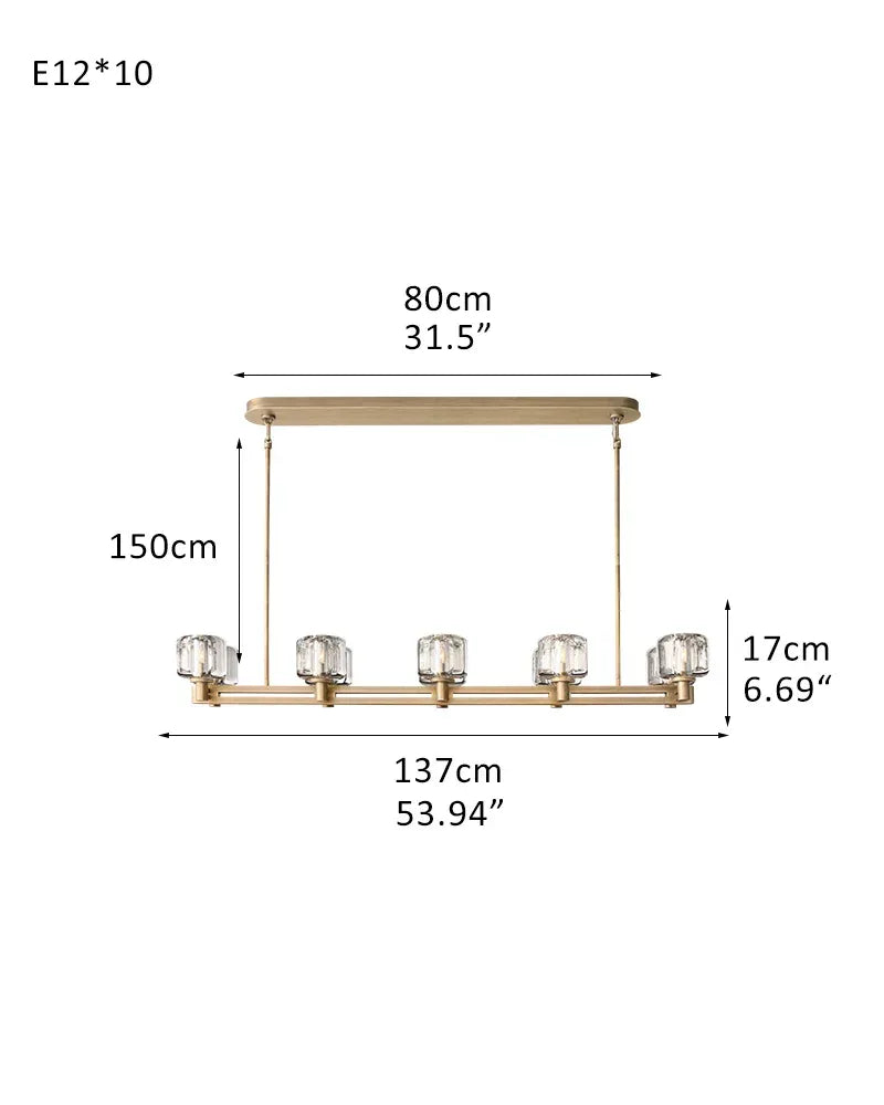 6/12 Light Candle Style Traditional Chandelier with Crystal Accents for dining room table 10-light-L137*W13*H17CM L53.94"*W5.12"*H6.69"(Double) Brass American chandelier
