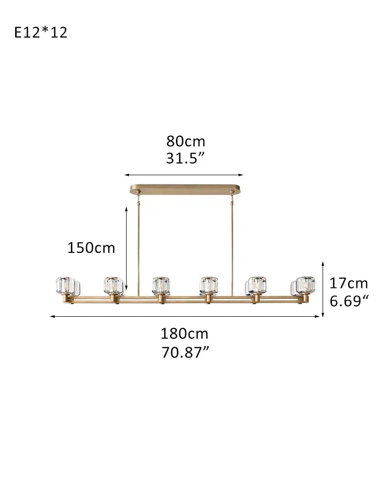 6/12 Light Candle Style Traditional Chandelier with Crystal Accents for dining room table 12-light-L180*W13*H17CM L70.87"*W5.12"*H6.69"(Double) Brass American chandelier
