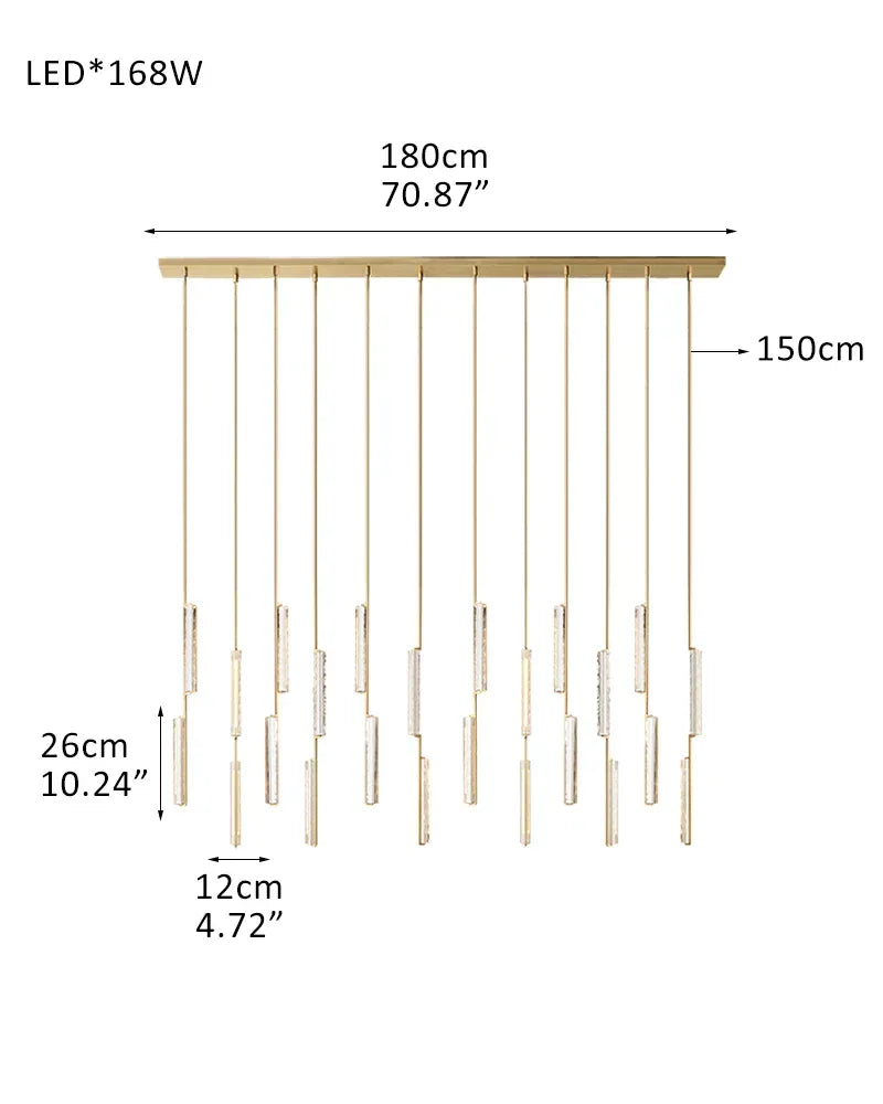 Audubon Crystal On Vertical Brass Drops Round Chandelier Collection Wide 24" 40" 56" 12-light-D12CM D4.7"-Linear Brass American chandelier