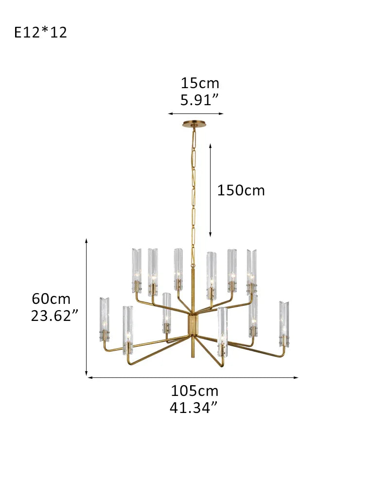 Modern Candelabra Clear Glass Chandelier Brushed Antique Brass Framework 12-light-D105*H60CM D41.34"*H23.62" Brass American chandelier