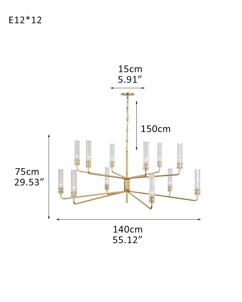 Modern Candelabra Clear Glass Chandelier Brushed Antique Brass Framework