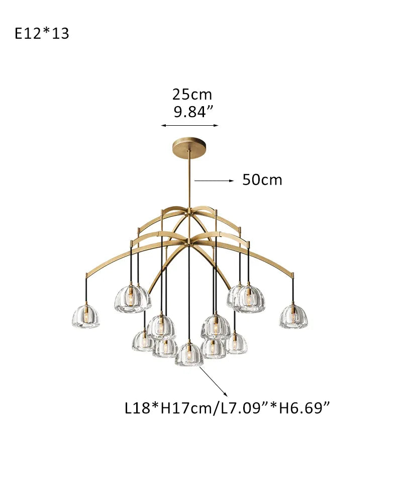 American Retro Hemisphere Crystal Glass Round Chandelier in Unique Brass Finished 13-light-D152*H103CM L60"*H40" Brass American chandelier