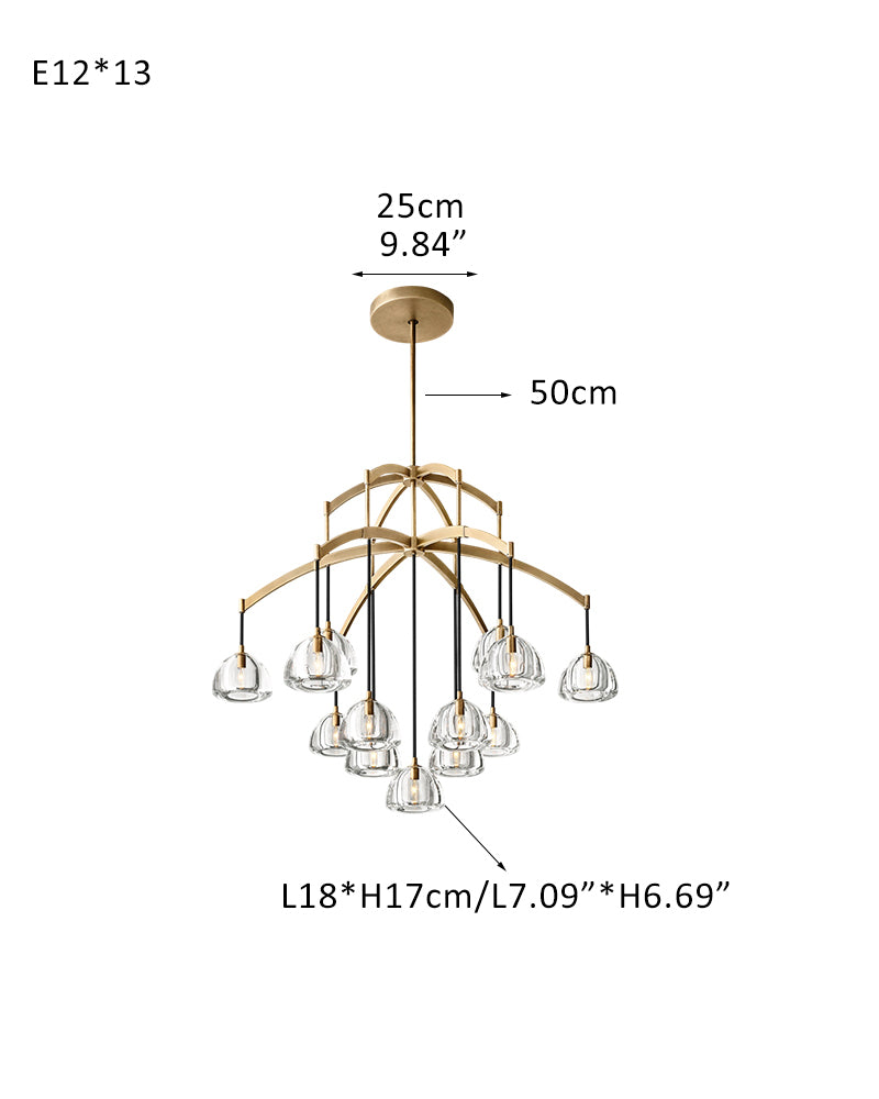 American Retro Hemisphere Crystal Glass Round Chandelier in Unique Brass Finished