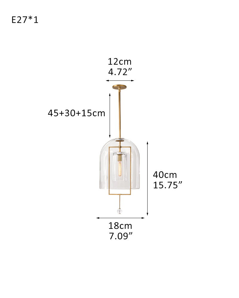 Fulcrum Industry Light Design 透明玻璃和黄铜饰面五金吊灯(单头)