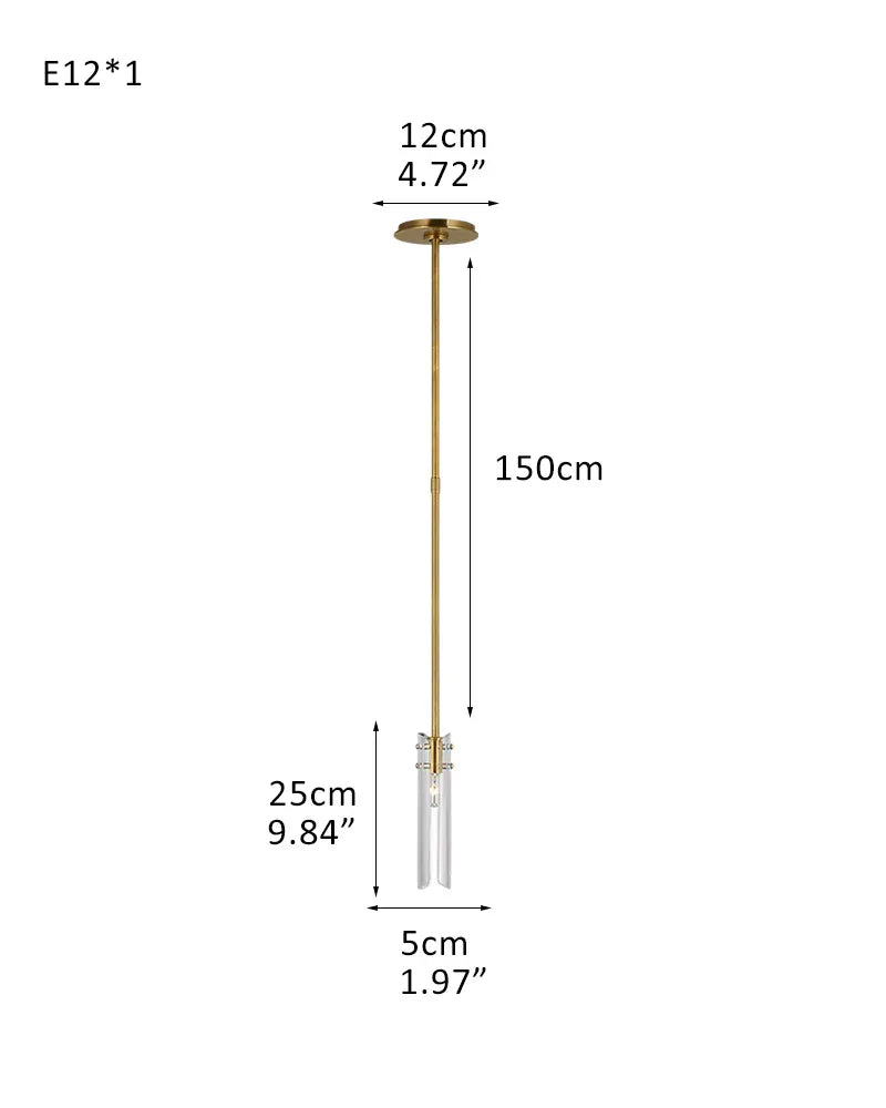 Modern Candelabra Clear Glass Chandelier Brushed Antique Brass Framework 1-light-D5*H25CM D1.97"*H9.84" Brass American chandelier