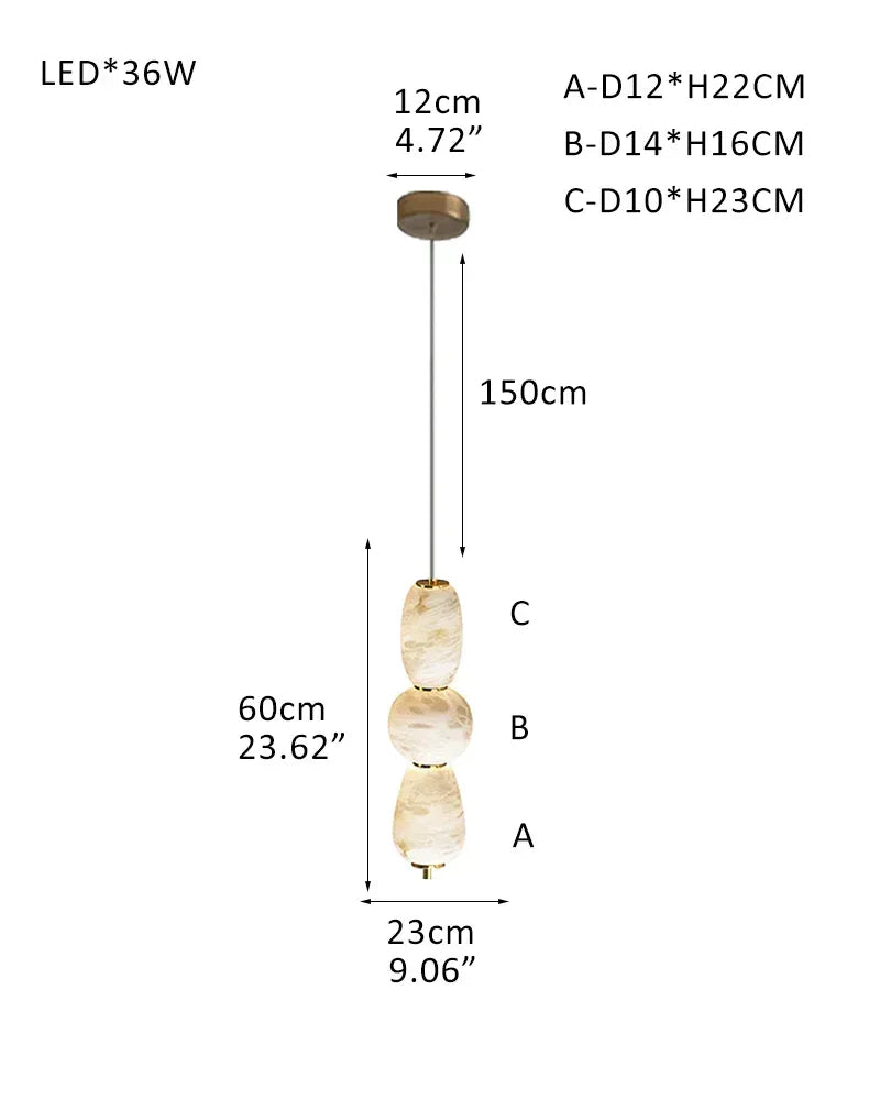 6-light Antique Brass String Hanging Light with Alabaster Stone Shade 3-light-L60*H14CM L23.62"*H5.5"-Pendant White + Brass Modern Pendant lamp