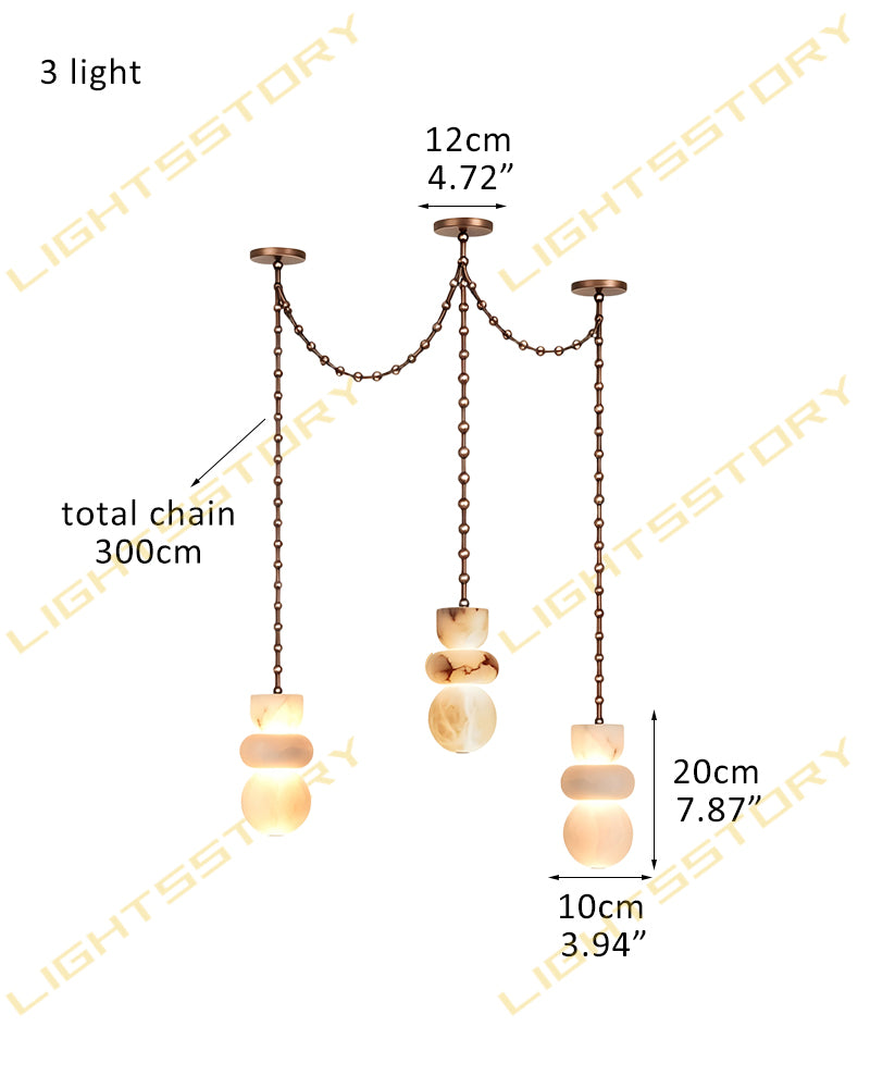 Alabaster Stacked Organic Shape Totem Rope Chain Cascading Pendant Light - Natural Spanish Alabaster Shapes, Custom, Serene Black Finishes - Kitchens, Dining & Living Rooms