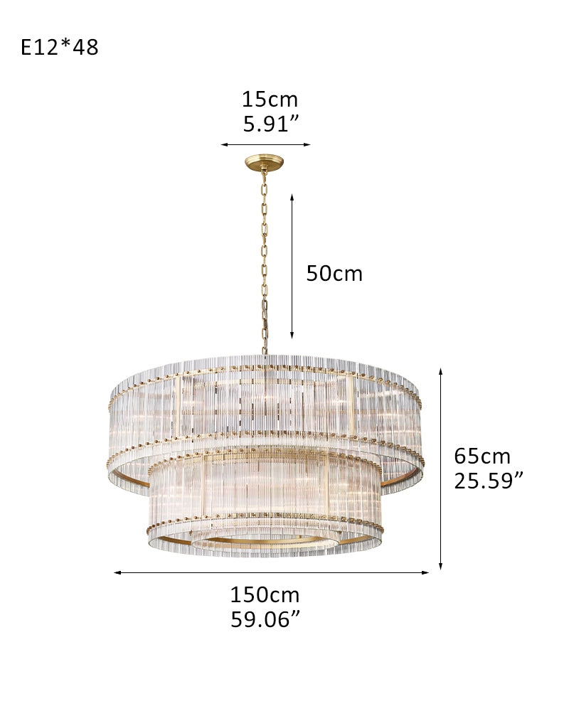 San Marco 2-tier Luxury Round Crystal Chandelier 48" in Antiqued Brass/Black Steel