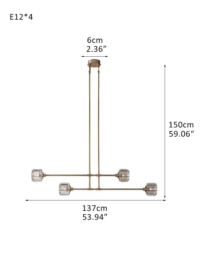 6/12 Light Candle Style Traditional Chandelier with Crystal Accents for dining room table 4-light-L137*H150CM L53.94"*H59.06" Brass American chandelier