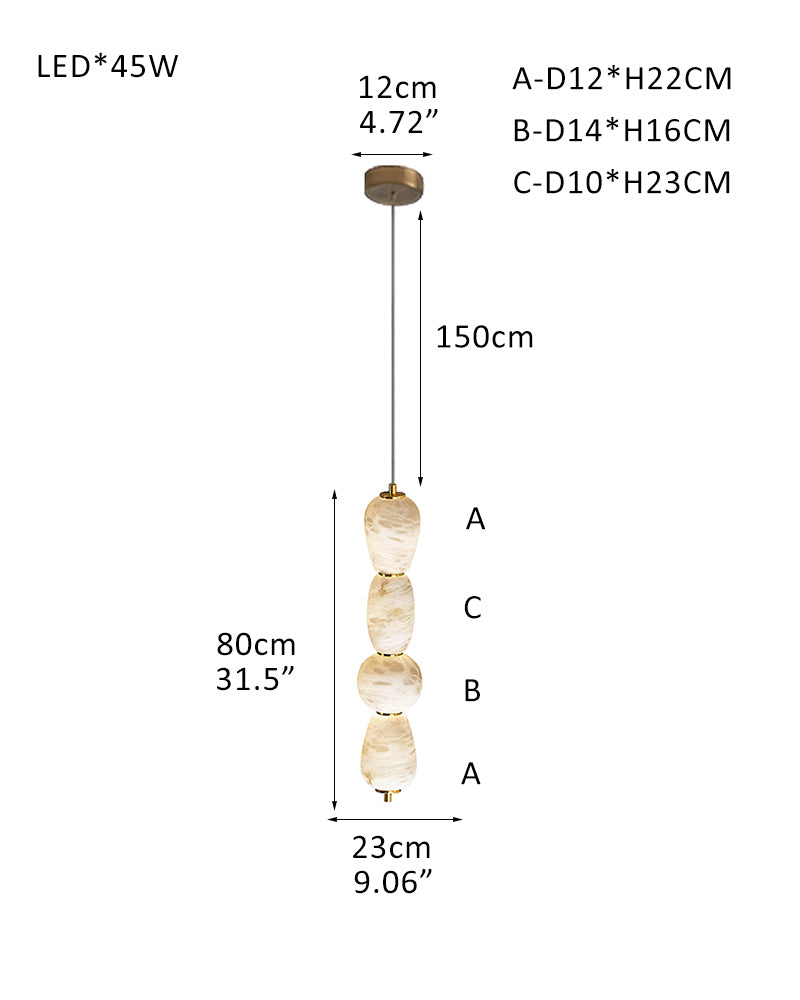 6-light Antique Brass String Hanging Light with Alabaster Stone Shade