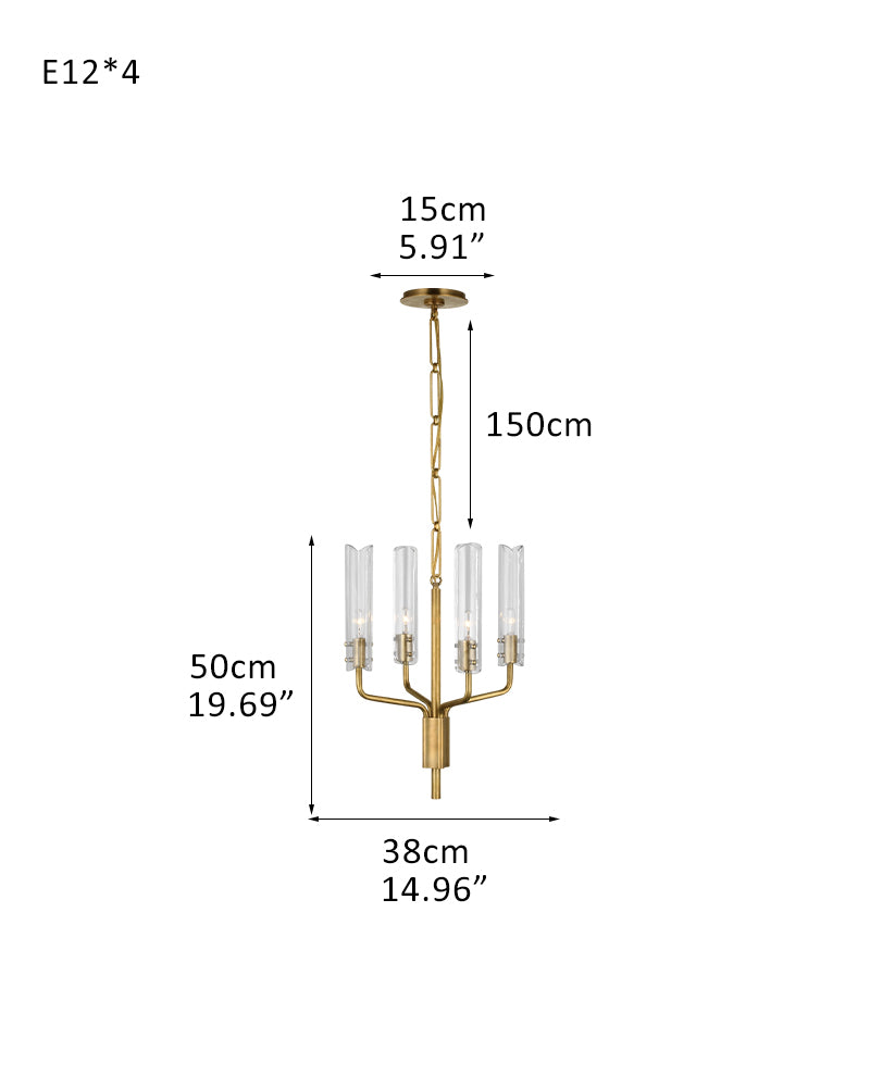 Modern Candelabra Clear Glass Chandelier Brushed Antique Brass Framework