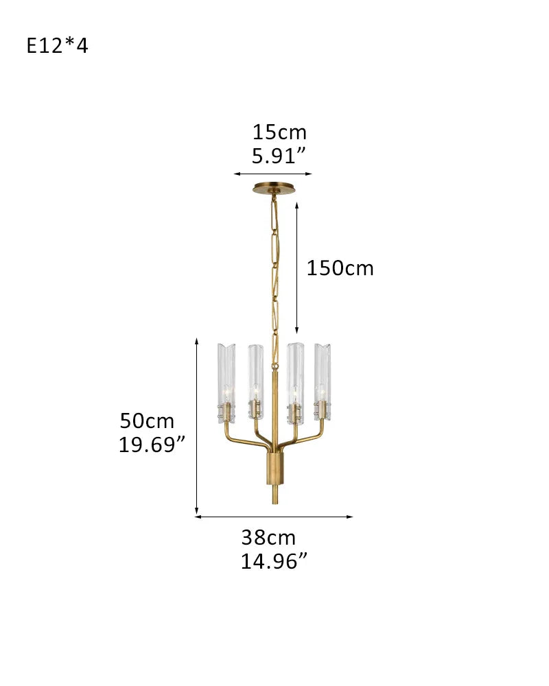 Modern Candelabra Clear Glass Chandelier Brushed Antique Brass Framework 4-light-D38*H50CM D14.96"*H19.69" Brass American chandelier