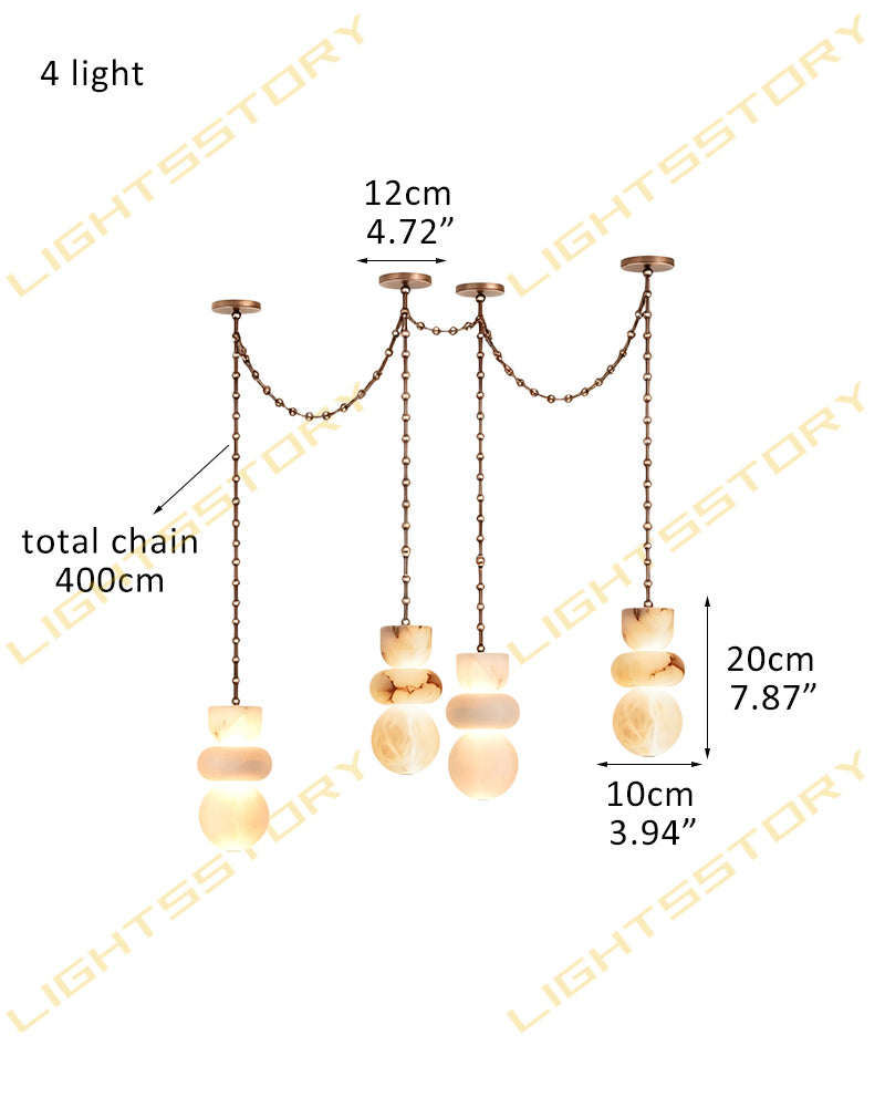 Alabaster Stacked Organic Shape Totem Rope Chain Cascading Pendant Light - Natural Spanish Alabaster Shapes, Custom, Serene Black Finishes - Kitchens, Dining & Living Rooms