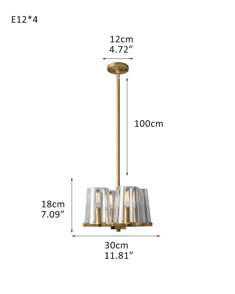 12-light Pauillac Brass/Black Linear Clear Glass Chandelier 49" 60" for dining room Round-4-light-D30*H18CM D11.81"*H7.09" Brass American chandelier