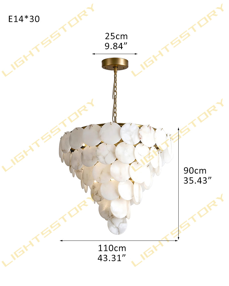 Cascada Alabaster Disc Multi Tiered Grand Chandelier - Natural Spanish Alabaster, Lux Gold Trim - Foyers, Entryway, Staircases and High Ceilings