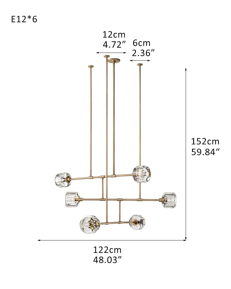 6/12 Light Candle Style Traditional Chandelier with Crystal Accents for dining room table 6-light-L122*H152CM L48.03"*H59.84" Brass American chandelier