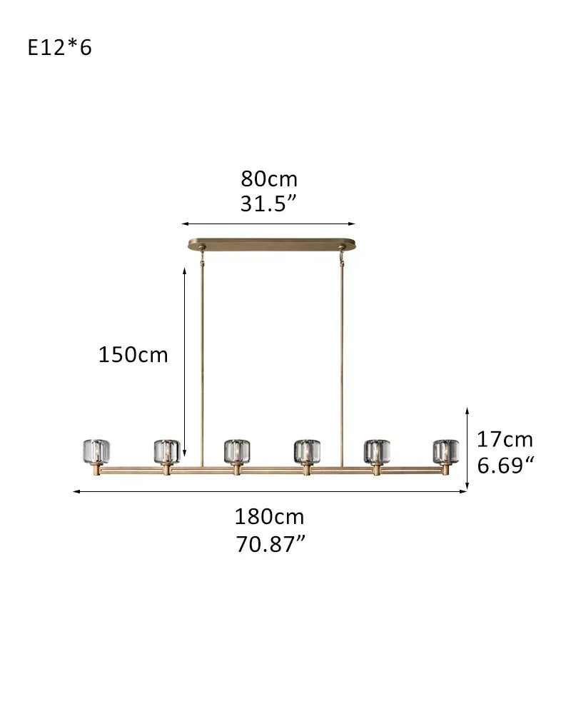 6/12 Light Candle Style Traditional Chandelier with Crystal Accents for dining room table 6-light-L180*W13*H17CM L70.87"*W5.12"*H6.69" Brass American chandelier